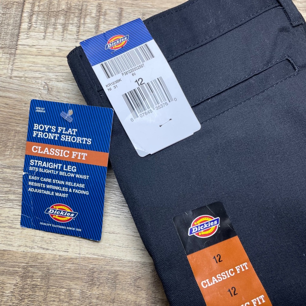 Dickies Boys Black Flat Front Shorts Classic Fit Straight Leg 12 New With Tags - Picture 4 of 7